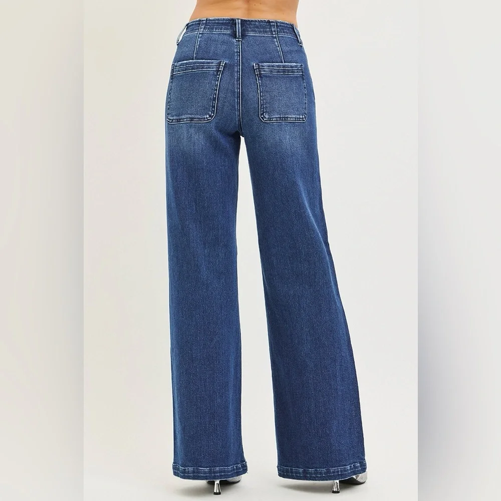 RISEN High Rise Wide Leg Slanted Pocket Jeans - Picture 5 of 6